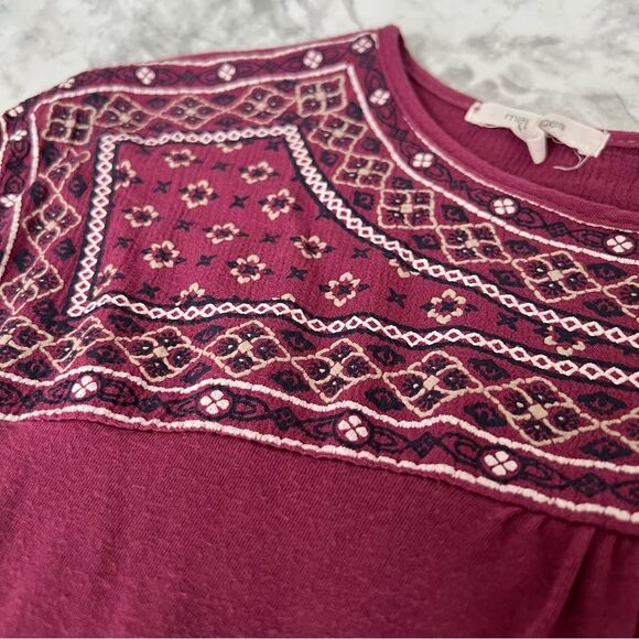 Maurices Burgundy Gauze Boho Embroidered Short Sleeve Women's Blouse Tunic S - Picture 4 of 10
